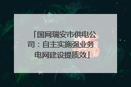 国网瑞安市供电公司：自主实施强业务 电网建设提质效